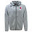 The University of Oklahoma Women Tempo Vapodri Full-Zip Hoodie by EMB Canterbury features moisture-wicking fabric, a gray hooded jacket with a zipper, Canterbury branding with an embroidered red logo on the left chest, a small white logo on the right, plus drawstrings and ribbed cuffs.