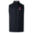 The University of Oklahoma Women's Elite Microlite Gilet by EMB Canterbury is a black sleeveless puffer vest with insulated baffles for warmth, featuring a zipper and an embroidered red and white "Rugby Club" emblem on the chest.
