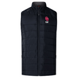 The University of Oklahoma Women Elite Microlite Gilet by EMB Canterbury is a black quilted gilet with a high collar, featuring insulated baffles and an embroidered red and white "OU Rugby Club" logo on the left chest.