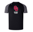 The University of Oklahoma Women Elite Training Tee by WRS Canterbury features a black and gray rugby design with "OU Rugby Club" on the front, crafted from Vapodri fabric for comfort. A striking red logo adds style and performance.