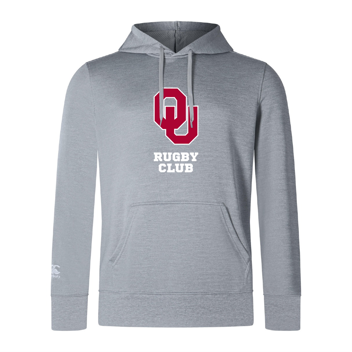 The University of Oklahoma Women Club Lightweight Hoodie by WRS Canterbury features "RUGBY CLUB" in white and a red "OU" logo, offering optimal comfort and style.