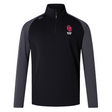 The University of Oklahoma Women Elite First Layer by EMB Canterbury is a black and gray quarter-zip pullover with the AJ Hurling Club logo, using VapoDri technology for breathability, perfect as training attire that blends style and performance.