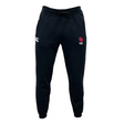 The University of Oklahoma Women Leisure Sweatpant by EMB Canterbury features drawstrings, a white CCC logo on the left, a red OU logo with text on the right, and is crafted from soft organic cotton.