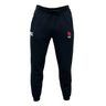 The University of Oklahoma Women Leisure Sweatpant by EMB Canterbury features drawstrings, a white CCC logo on the left, a red OU logo with text on the right, and is crafted from soft organic cotton.