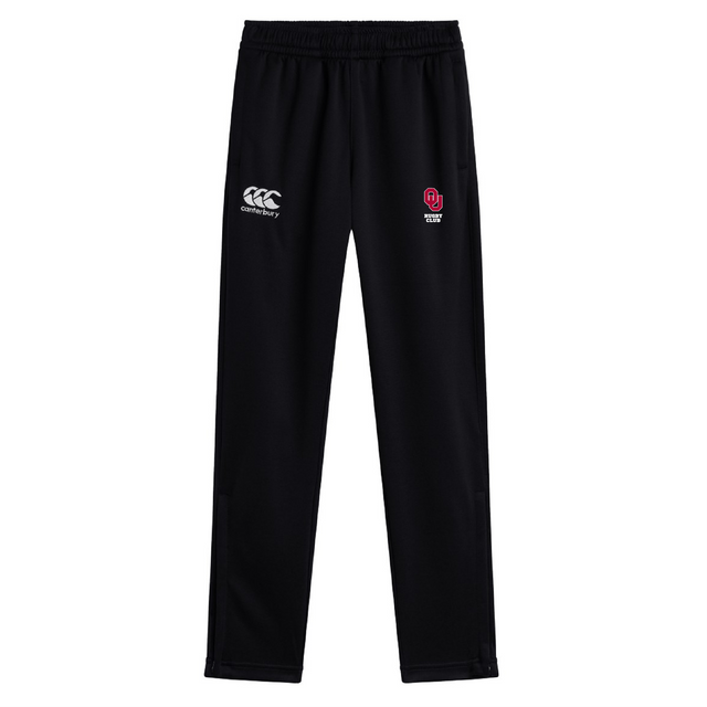 University of Oklahoma Women's Stretch Tapered Pant by EMB Canterbury, featuring an elastic waistband with vertical "CCC" and "OU" logos on the front.