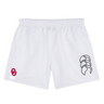 Experience comfort with EMB Canterbury's "University of Oklahoma Women Tactic Short." Featuring an elastic waistband, these classic white rugby shorts showcase team pride with a red "OU Rugby Club" logo and a sleek black curved emblem.