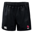 The University of Oklahoma Women Professional Rugby Shorts by EMB Canterbury feature durable black polyester, an elastic waistband, the iconic Canterbury logo on the left, and a red shield with "OU Rugby Club" on the right.