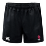 The University of Oklahoma Women Professional Rugby Shorts by EMB Canterbury feature durable black polyester, an elastic waistband, the iconic Canterbury logo on the left, and a red shield with "OU Rugby Club" on the right.