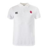 The University of Oklahoma Women Waimak Polo by EMB Canterbury is a white rugby shirt made from a comfy cotton-polyester blend, featuring embroidered logos: a black logo on the left and a red and white logo on the right. Perfect for fans of Canterbury style.