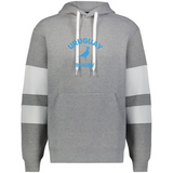 The WRS Augusta Nations of Rugby Uruguay Jackson Way Hoodie is gray with white drawstrings and sleeve bands, featuring a blue "Uruguay Rugby" logo and a Uruguay silhouette on the chest.