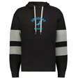 The Nations of Rugby Uruguay Jackson Way Hoodie by WRS Augusta features light gray sleeve stripes, a front pocket, and "URUGUAY RUGBY" above a stylized blue bird—an essential hoodie for Uruguay rugby fans.