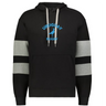 The Nations of Rugby Uruguay Jackson Way Hoodie by WRS Augusta features light gray sleeve stripes, a front pocket, and "URUGUAY RUGBY" above a stylized blue bird—an essential hoodie for Uruguay rugby fans.