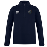 A navy 1/4 zip training top by EMB Canterbury, showcasing the logo on one side and the stylized Uruguay Club Shield on the other.