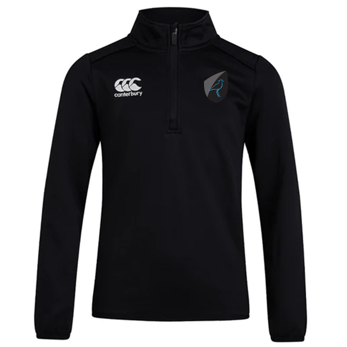 Black EMB Canterbury Uruguay Club Shield 1/4 Zip Training Top with the logo on the left chest and shield on the right side.