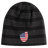 The EMB Canterbury USA Shield Beanie sports a dark striped pattern with an American flag shield emblem prominently on the front.