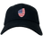 The USA Shield Flex Drill Cap by EMB Canterbury is a stylish black baseball cap featuring an American flag-shaped USA Shield patch on the front.