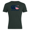 The Canterbury USA CCC Flag Club T-Shirt by WRS Canterbury is a dark green cotton blend featuring the iconic branding with a U.S. flag pattern on the logo.