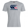 The Canterbury USA CCC Flag Club T-Shirt, by WRS Canterbury, is a gray cotton blend featuring a branded American flag design.