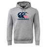 The gray WRS Canterbury USA CCC Flag Club Hoodie features a CCC logo with navy and American flag colors for a classic look.