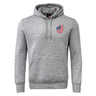 The EMB Canterbury USA Shield Club Hoodie is a gray fleece sweatshirt with an American flag emblem on the left chest, ideal for rugby enthusiasts and fans of the collection.