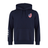 The USA Shield Club Hoodie by EMB Canterbury is a navy blue design featuring a small American flag shield logo on the chest and three white stripes on the sleeve. Made from soft sweatshirt fleece, it's ideal for Rugby supporters wanting to display their style and passion.
