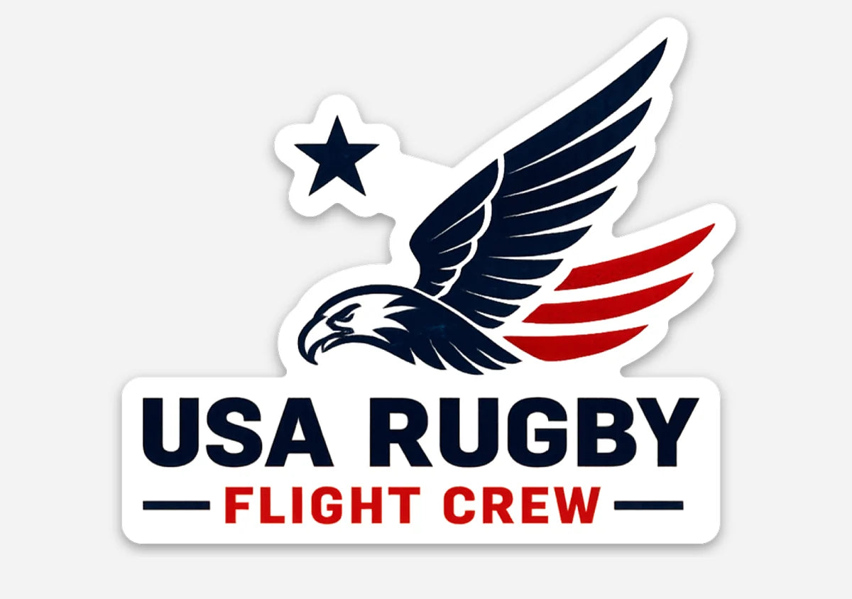 USA Rugby Flight Crew 2026-27 Supporter’s Kit logo featuring a flying eagle with red and blue wing accents, a blue star, and the text “USA RUGBY FLIGHT CREW.”