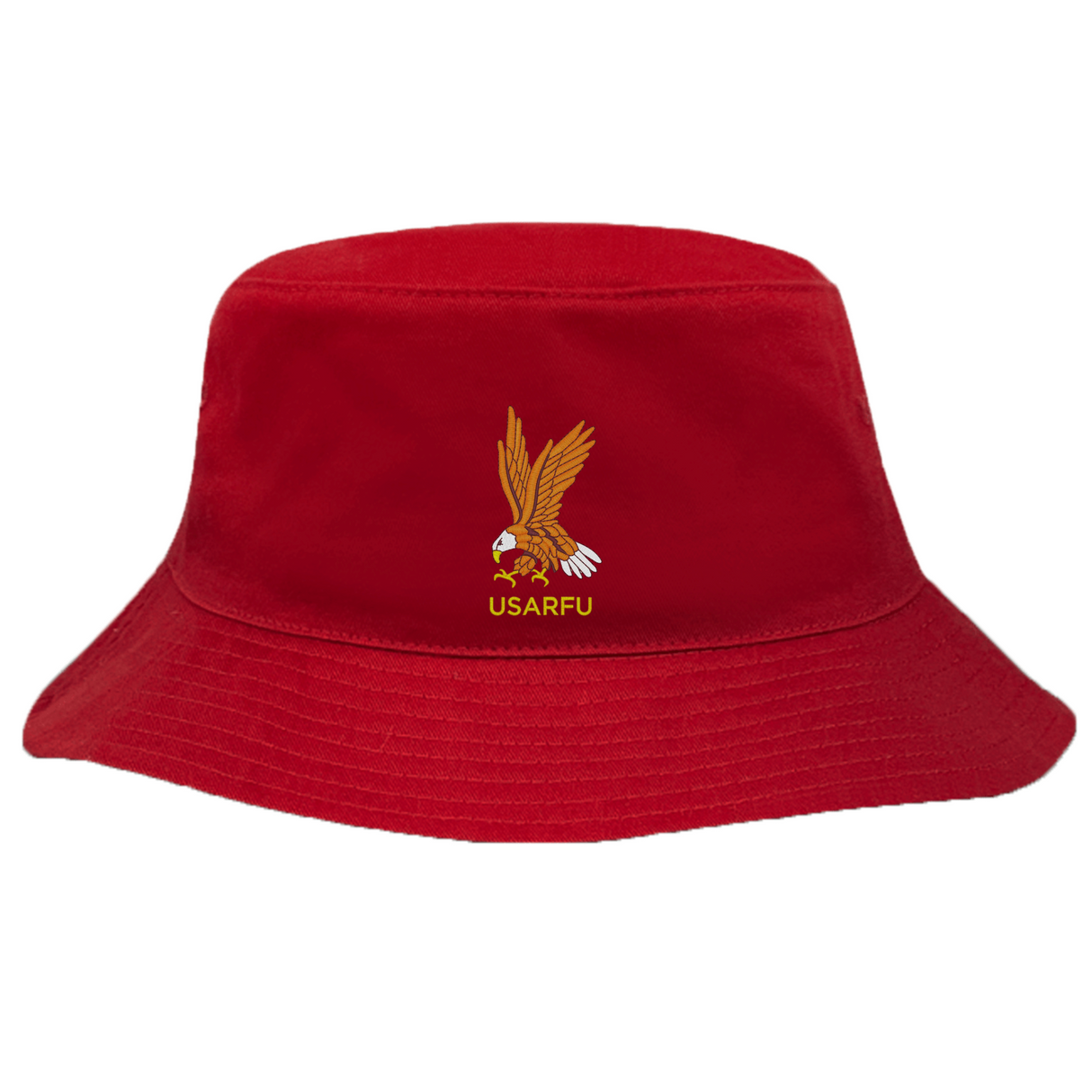 Celebrate USA Rugby with the EMB S&S Activewear USA Rugby Heritage 50th Anniversary Bucket Hat, featuring an embroidered eagle and "USARFU" text—a limited edition essential for dedicated fans.