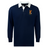 The USA Rugby Heritage 50th Anniversary Classic Jersey by EMB Mudoo in navy blue features a white collar and cuffs, an eagle emblem, and "USARFU" text on the left chest, blending style and tradition seamlessly.