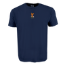 The USA Rugby Elevated Heritage Tee by EMB S&S Activewear is navy blue, made from soft ring-spun cotton, and features a small embroidered eagle with “UHAPSU” text on the chest.