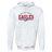 White hooded sweatshirt with "USA Rugby Wordmark 60/40 Pullover Hoodie 24" and an emblem logo printed on the front by WRS Augusta.