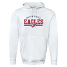 White hooded sweatshirt with "USA Rugby Wordmark 60/40 Pullover Hoodie 24" and an emblem logo printed on the front by WRS Augusta.