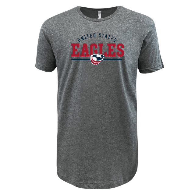 Grey USA Eagles Wordmark Supersoft Tee 24 t-shirt with a logo featuring an eagle and a soccer ball on the chest by WRS LAT.