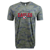 Gray camouflage t-shirt with "USA Rugby Camo Edition Wordmark Supersoft Tee 24" and an eagle logo printed in red on the front, by WRS LAT.