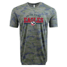 Gray camouflage t-shirt with "USA Rugby Camo Edition Wordmark Supersoft Tee 24" and an eagle logo printed in red on the front, by WRS LAT.