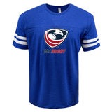 The WRS LAT USA Rugby Crest Football T-shirt on a blue t-shirt.