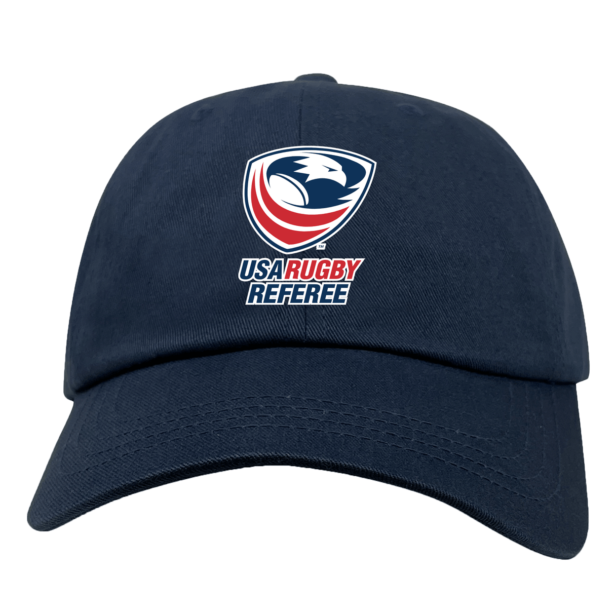 An EMB Alpha Broder dad cap with the USA Rugby Referees logo on it.