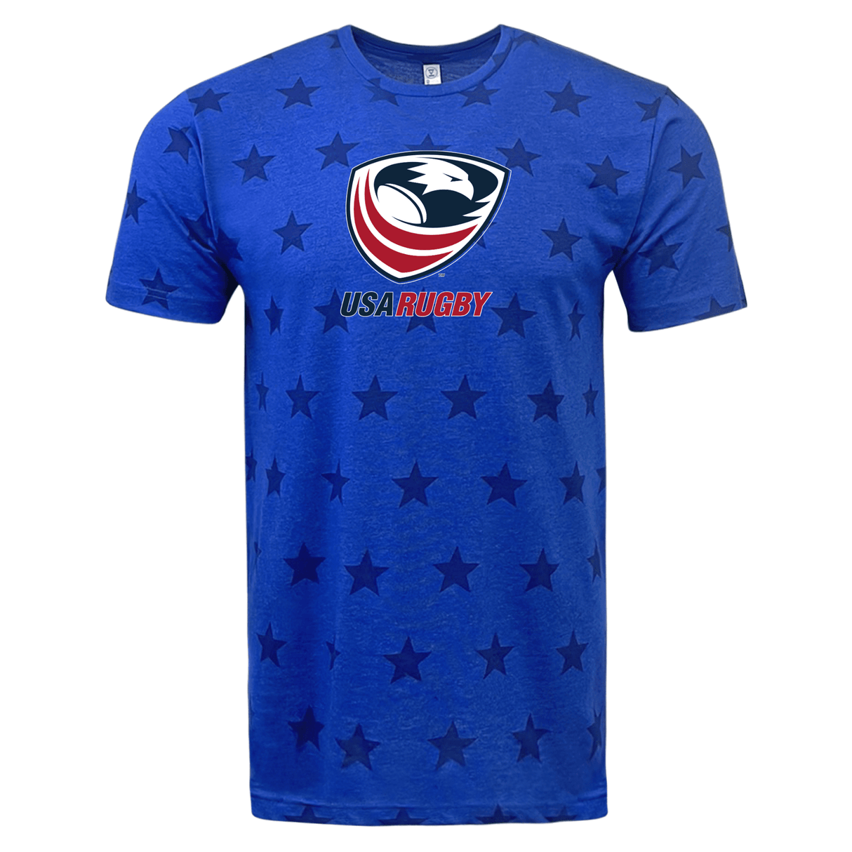A WRS LAT USA Rugby Five-Star Logo Tee with stars on it.
