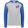 A grey and royal blue USA Rugby Throwback Vintage Hoodie with the USA rugby logo on it.