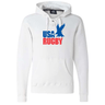The USA Rugby Throwback Hockey Hoodie by WRS S&S Activewear features "USA Rugby" text and a blue eagle graphic on the chest, offering classic style and a comfortable, medium-weight fit.