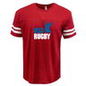 A WRS LAT USA Rugby Throwback Football T-shirt with the word rugby on it, featuring a throwback logo.