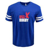A WRS LAT USA Rugby throwback logo football tee with an eagle on it, named the USA Rugby Throwback Football T-shirt.