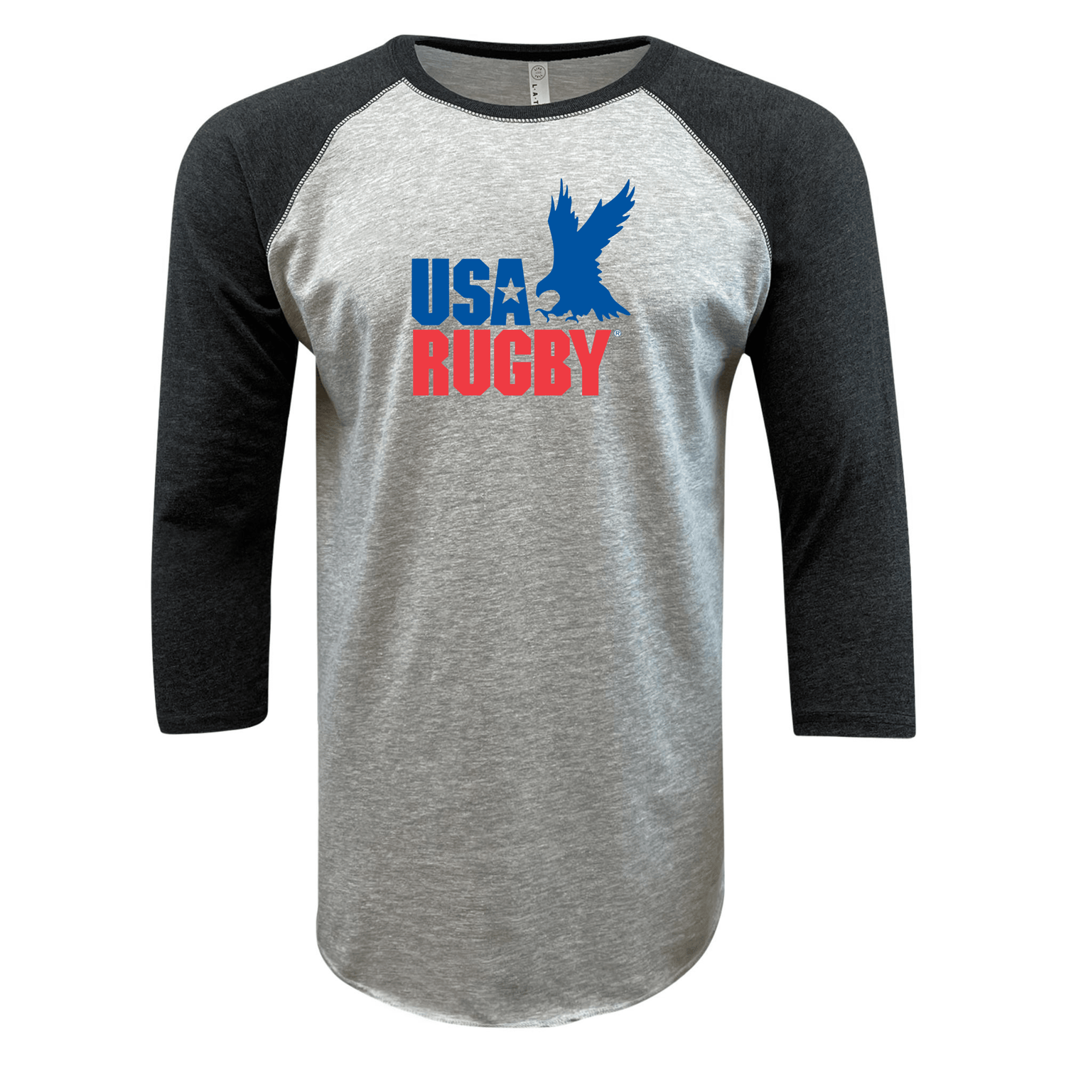 The WRS LAT USA Rugby Throwback Baseball 3/4 Sleeve T-shirt with an eagle on it.