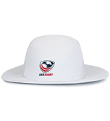 White perforated EMB Augusta USA Rugby Crest Legend Boonie Hat with the USA Rugby logo embroidered on the front.