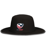 A black perforated bucket hat with the EMB Augusta USA Rugby Crest Legend Boonie Hat logo on the front.