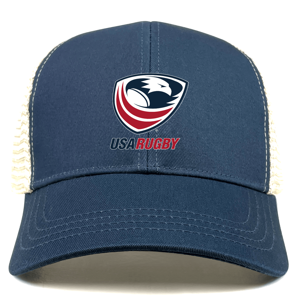 The USA Rugby Eco Trucker Cap by EMB Alpha Broder features the Vintage Style logo.