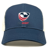 The USA Rugby Eco Trucker Cap by EMB Alpha Broder features the Vintage Style logo.