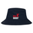 The EMB S&S Activewear USA Rugby Throwback Crusher Bucket Hat is made from durable cotton twill and features the red USA Rugby logo with an eagle above "RUGBY" in white on the front, combining style and sun protection.