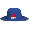 Stay cool and comfortable in the EMB Augusta USA Rugby Throwback Legend Boonie Hat, featuring a blue wide brim with black trim and the embroidered red USA Rugby logo with eagle on the front. Moisture-wicking; perfect for every match.