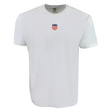The USA Rugby Elevated Original Olympic Comfort Tee by EMB S&S Activewear features a small red, white, and blue shield with stars and stripes on the chest, part of the Through the Decades Collection.
