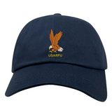 Celebrate 50 years of USA Rugby with the EMB S&S Activewear USA Rugby Heritage 50th Anniversary Dad Cap, featuring an embroidered eagle holding a rugby ball above "USARFU"—a must-have for any fan.